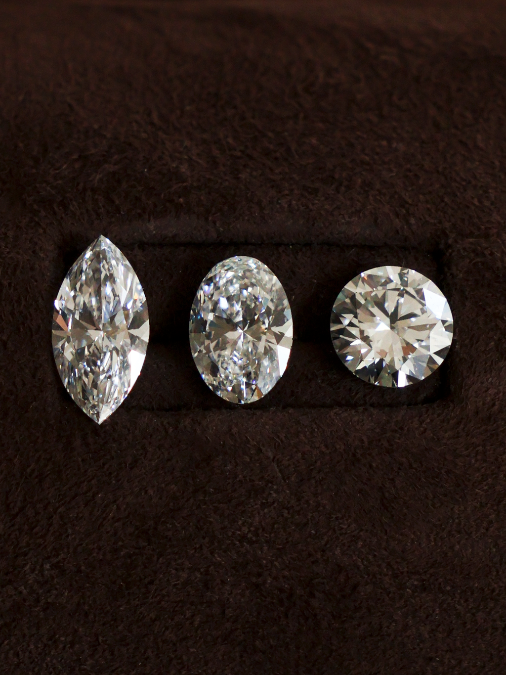 All three diamonds are 1.5ct and cut to perfect proportions, but face-up differently depending on the shape.